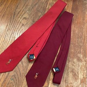TWO Polo Ralph Lauren ties - red and burgundy wool